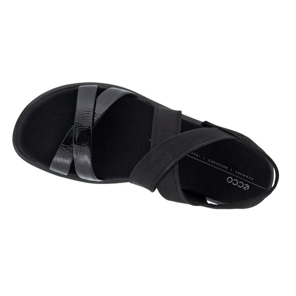 Women's Ecco Flowt Flat Strappys Sandals Black | USA 181FDN